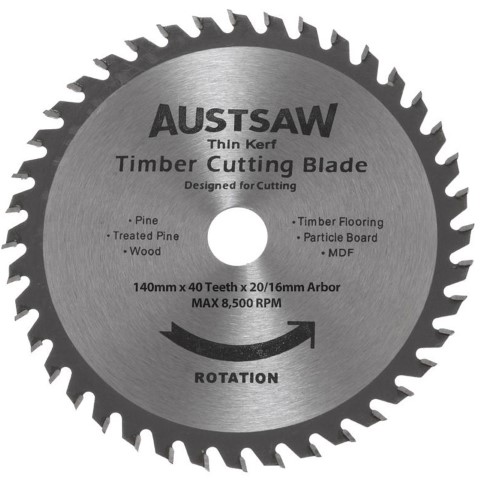 AUSTSAW 350MM ( 14IN) THIN KERF TIMBER BLADE 25.4MM BORE 60 TEETH